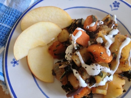 Pommes de terre with kale and yams