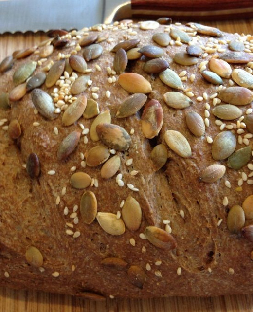 A closer shot at another seeded loaf--Don't you want to pick up one of those toasted seeds and eat it right now?