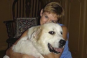 Great Pyrenees Harry Snoodles with his TGPR foster mom