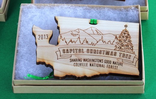 I bought one of the souvenir wooden cedar Christmas ornaments made in Washington state.
