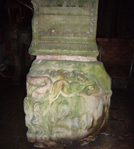 Sideways Medusa Head Column at the Basilica Cistern