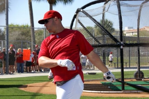 This photo was taken at the practice fields during a soft toss session.  This is Holliday.