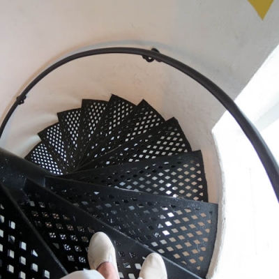 Climbing Down the Lighthouse Stairs at Point Betsie