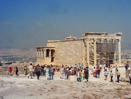 The southeast corner of the Erectheion shows how it's a bunch of different parts stuck together. The Parthenon is just out of sight to the left.