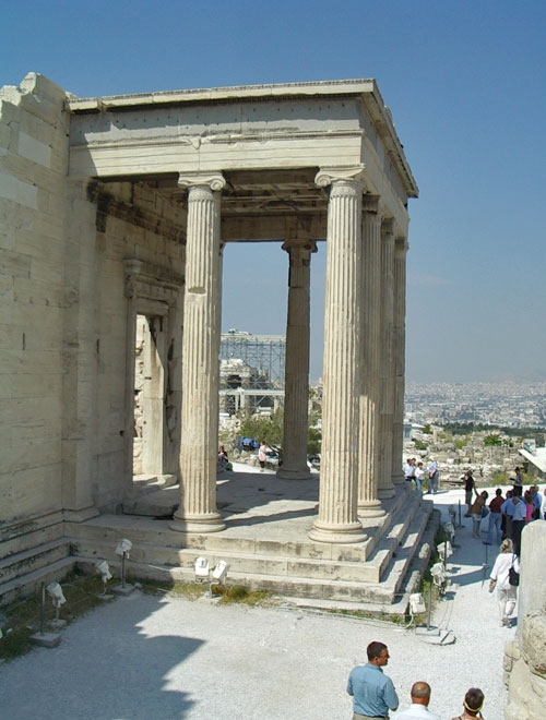 The north porch of the Erechtheion faces out over the city below.