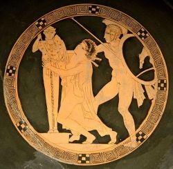 Kassandra dragged away from the altar by Ajax during the sack of Troy