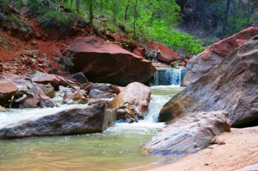 Small Waterfall on the Virgin River at the Narrows in Zion National Park