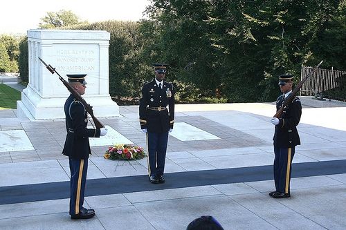 The changing of the guards at the Tomb of the Unknown Soldier