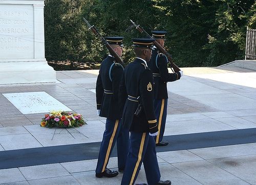 The changing of the guards at the Tomb of the Unknown Soldier