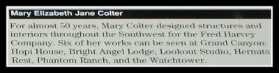 Mary Elizabeth Jane Colter, the designer of the Watchtower