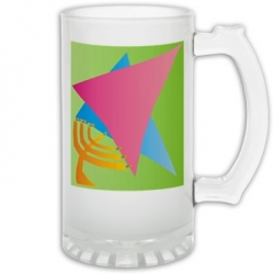 Jewish Star/Menora Frosted Glass Stein