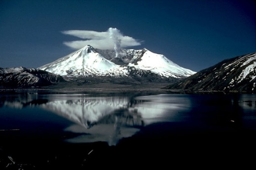 Mount. St. Helen erupted in 1980. Since, 110,000 acres have been decreed the Mount St. Helen's National Volcanic Monument. The photo shows her reflection in Spirit Lake.