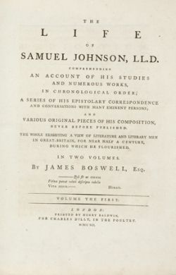 First page of the first edition of Boswell's Life of Johnson