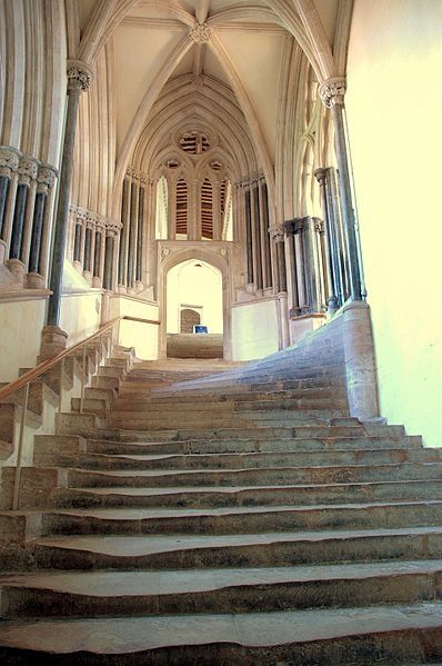 Wells Cathedral used for the interior of Nottingham Castle. These steps led to Lady Marion's room (first episode). By Josep Renalias (Own work) [CC-BY-SA-3.0 (http://creativecommons.org/licenses/by-sa/3.0)], via Wikimedia Commons