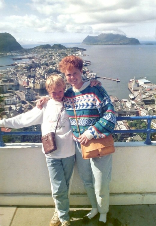 My host sister and little brother overlooking the city of Aalesund.