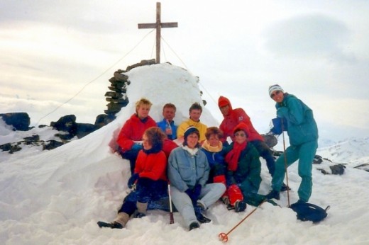 At the top of a peak in the Stranda Ski area with a group of friends (and no, I did not ski down.  I was NOT born with skis on my feet.  It was enough of a challenge to get up the mountain on skis!).