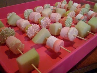 Michelle's Pretty Pearly Kabobs - these show how pastels can be done using fruit - pretty for Baby Shower.  Check out her blog at :