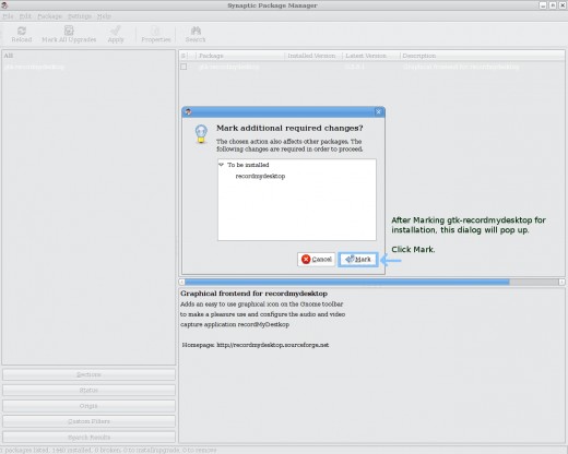 Installing recordmydesktop: Step 4
