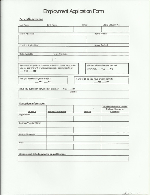 sample job application page 1