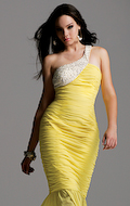 1. Yellow & White One Shoulder Gown by Faviana. $378. Available at edressme.com. photo credit, edressme.com