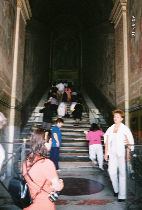 The "Holy Stairs" near St. John Lateran - 28 white marble steps, now encased by wooden steps. The staircase is to be have been part of the praetorium of Pilate in Jerusalem, hence were sanctified by the footsteps of Jesus Christ during his Passion.