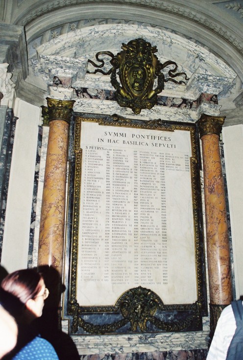 A complete list of all the popes, carved in marble.