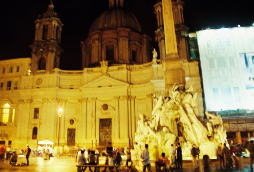 The Fountain of the Four Rivers and Sant'Agnese in Agone Basilica in Piazza Navona