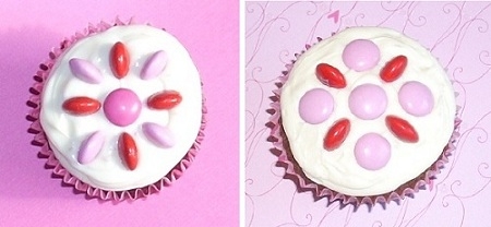 M&amp;M Valentine Flower Patterns on Cupcakes