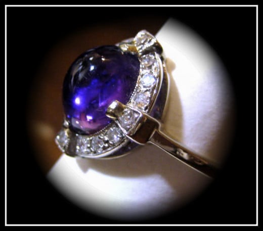 Unique Amethyst Cabochon Diamond ring made by me with antique parts