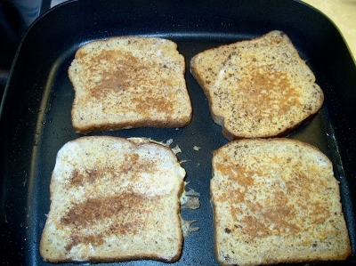 Cook four at a time to get done faster. Two on right are flipped while two on left are still "raw".