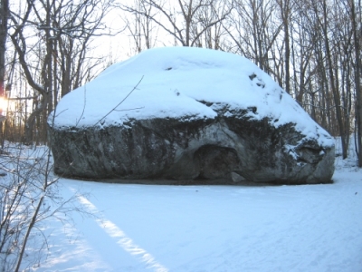 Glacial Erratic Covered in Snow