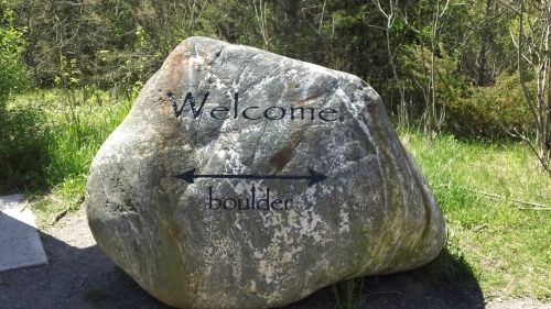 The welcome rock. Not the Bleasdell Boulder.