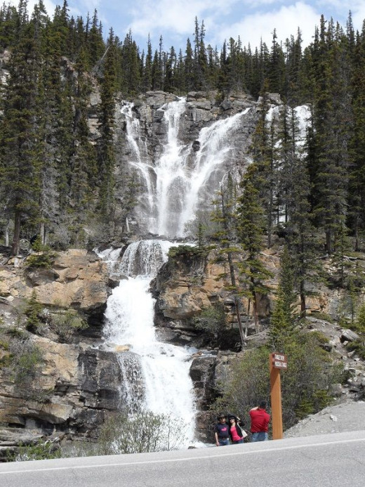 There are many falls along side the Icefields Parkway in the Spring and early summer. Stop and take in the view.