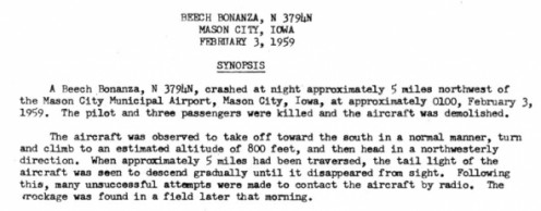 Buddy Holly's plane. The report.