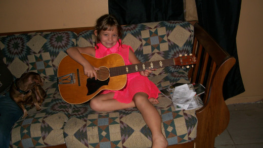 Our guest visitor for the evening. She is 8 years old and has played guitar for 3 months. She is playing a 1975 Stella Harmony.