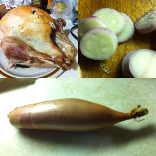 Mini Tom Turkey cooked and ready to enjoy. One large shallot used in this recipe.