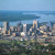 Memphis skyline from the air. Mississippi River in the background.