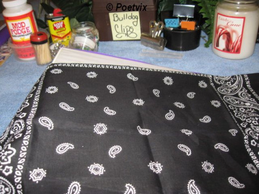 The inside is done for now. Close the binder. Grab a bandanna and play around with how you want it positioned on the front of your binder.