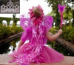 Pink &amp; Hot Pink 5 Piece Fairy Princess Costume Set - Includes Tutu, Wings, Wand and Flower Halo and Silver Tiara by Lilly and the Bee Novelties