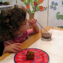 My daughter, age 3, enjoying her morning smoothie