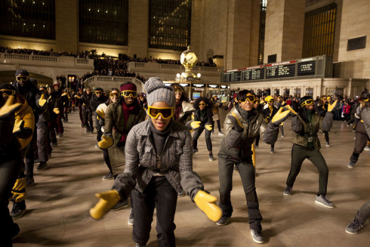 A highly co-ordinated dance in Grand Central Station, New York, which was actually an advertisement campaign for clothes.