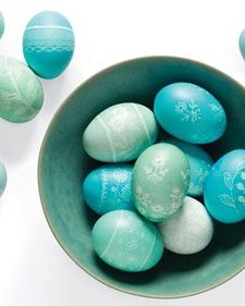 Decorate eggs with lace. Source: MarthaStewart.com. See link below for directions.