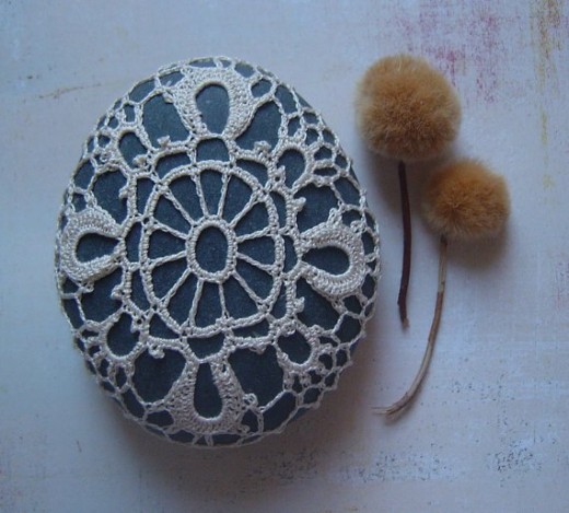 Lace stone made by Monicaj. For sale on Etsy. See link below for her lovely lacework on stones.