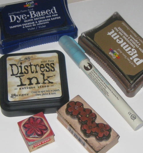 Craft supplies:  rubber stamps, stamp ink, glue