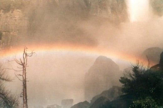 Rainbow at the base of Bridal Veil Falls, Yosemite National Park