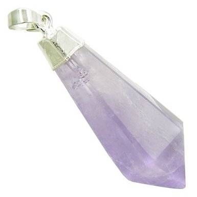 Brazilian Lucky Amethyst Crystal Point Amulet Gemstone Pendulum Dipped in Silver Pendant