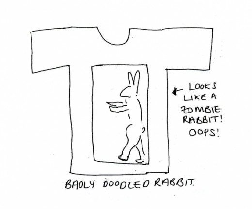I was going for a boxing hare in this doodle - but it didn't come out right! I'm thinking some sort of simple silhouette in black t-shirt fabric.