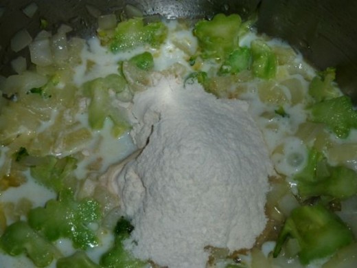 Making a roux with broccoli and onion added