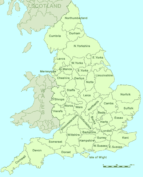 Map of the counties of England