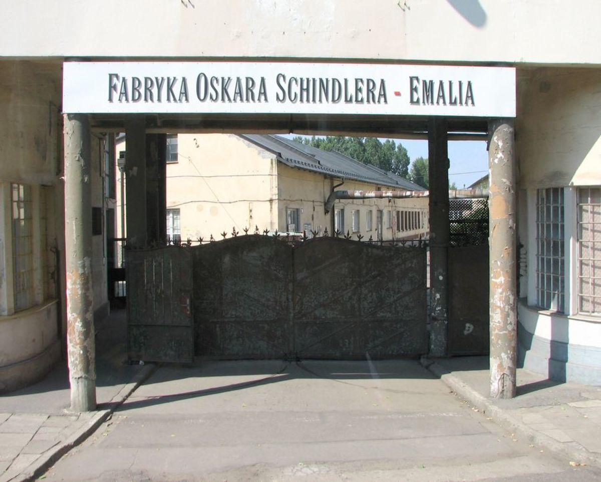 Gates of the Schindler Enamelware Factory, Lindern Street, Krakow. 